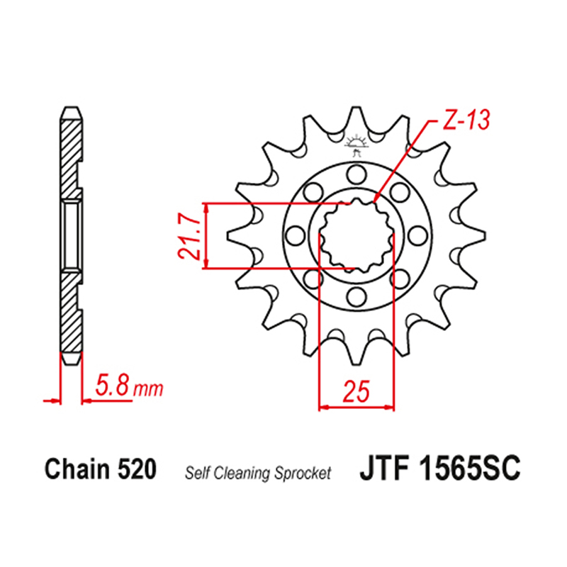 Pignon moto JT Sprockets 520 13 dents anti-boue Kawasaki KX 450 F 2006-2018 / KX 450 2019+ / KX 450 X 2021+ - vue 2