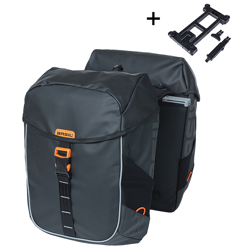 Sacoche arrière vélo double Basil Miles waterproof 34L noir-orange système MIK 2.0 37x13x25cm - vue 2