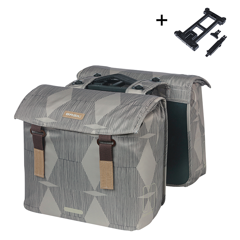 Sacoche arrière vélo double Basil Elegance 40L taupe fixation velcros sur porte-bagages (36X32X16 cm) compatible système MIK 2.0 - vue 2