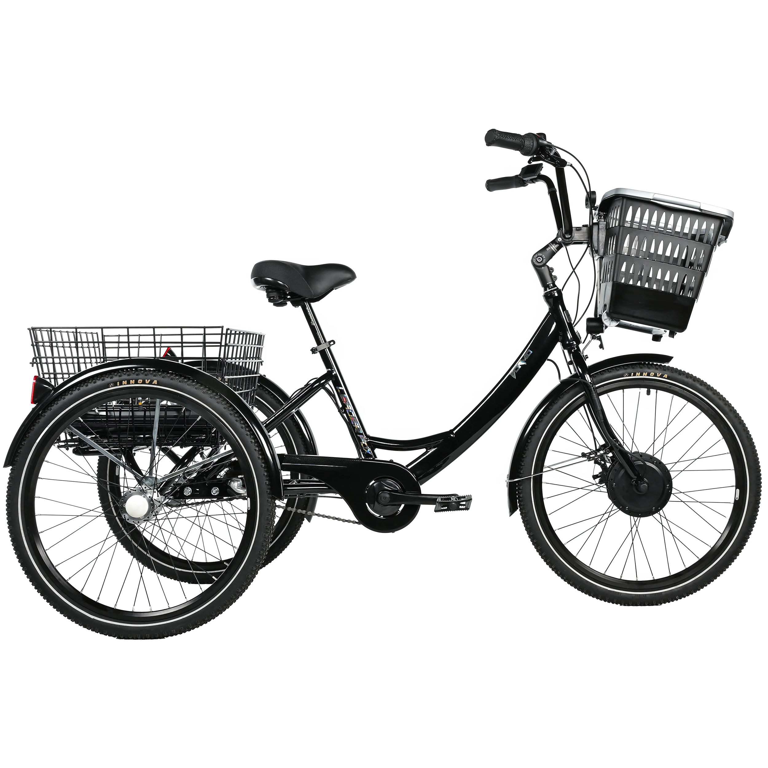 Tricycle electrique-vae city Leader Fox 24" bormio 2025 mixte noir brillant 3V shimano nexus moteur roue av bafang 36V 45NM batterie 14,4AH (largeur hors tout 81CM) - vue 2