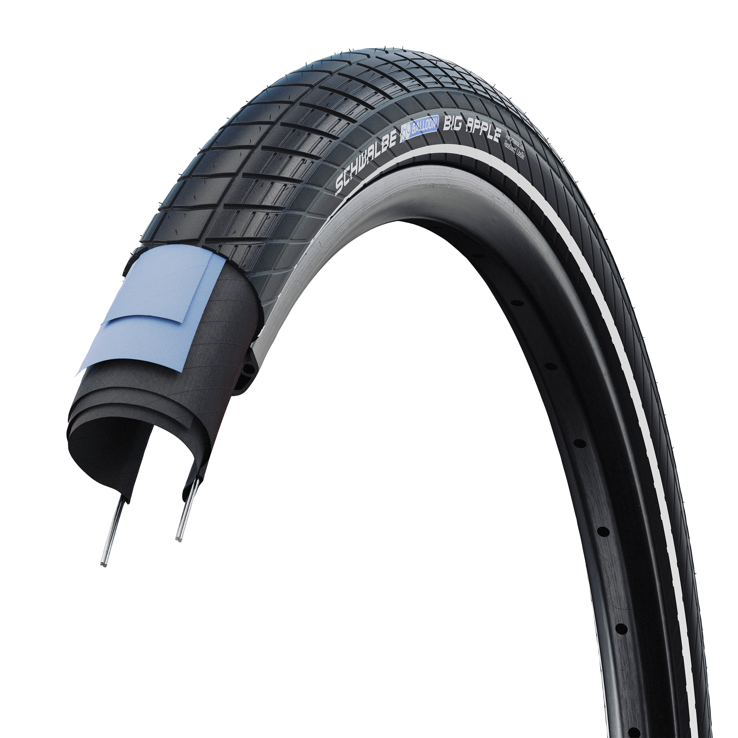 Pneu VTT urbain Schwalbe Big Apple 20 x 2.15 noir TR (55-406) renfort Raceguard flanc Reflex compatible VAE - vue 3