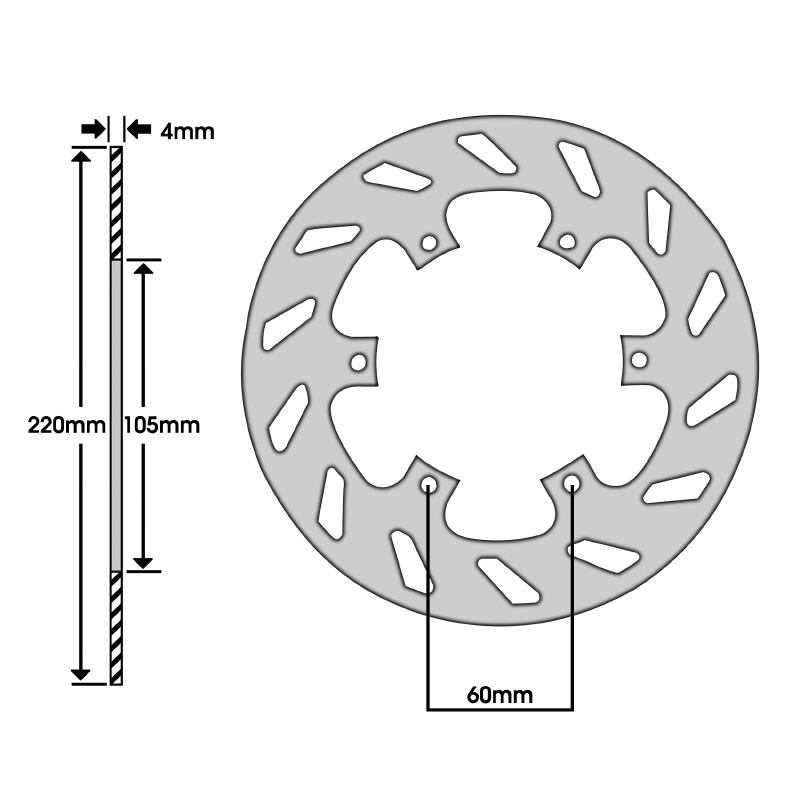 Disque de frein IGM adaptable Piaggio Liberty 125 1998+ avant, Liberty 50 1997+ avant, Vespa GT 125 2003-2006 avant, Vespa GTS 2006+ avant, Beta 50 RR arrière - 220 mm ext. 105 mm int. 6 trous - vue 2