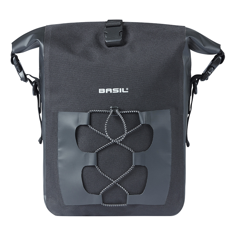 Sacoche arriere velo laterale Basil navigator cyclotouriste waterproof 12-15L noir fixation mik hooks on sur porte bagage (32X15X25.5CM) avec poignee et bandouillere fermeture enroulement - vue 2