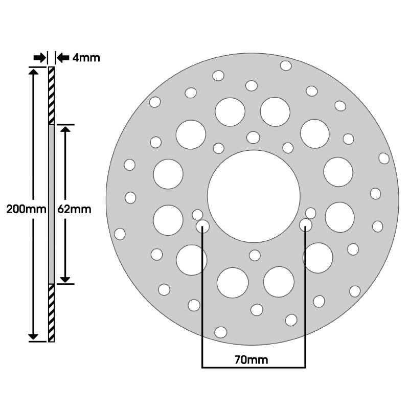 Disque de frein IGM adaptable Peugeot 50 XPS 2002+ arrière et Rieju 50 SMX, MRX 2007+ arrière (Ø 200 mm - Ø 62 mm - 3 trous) - vue 2