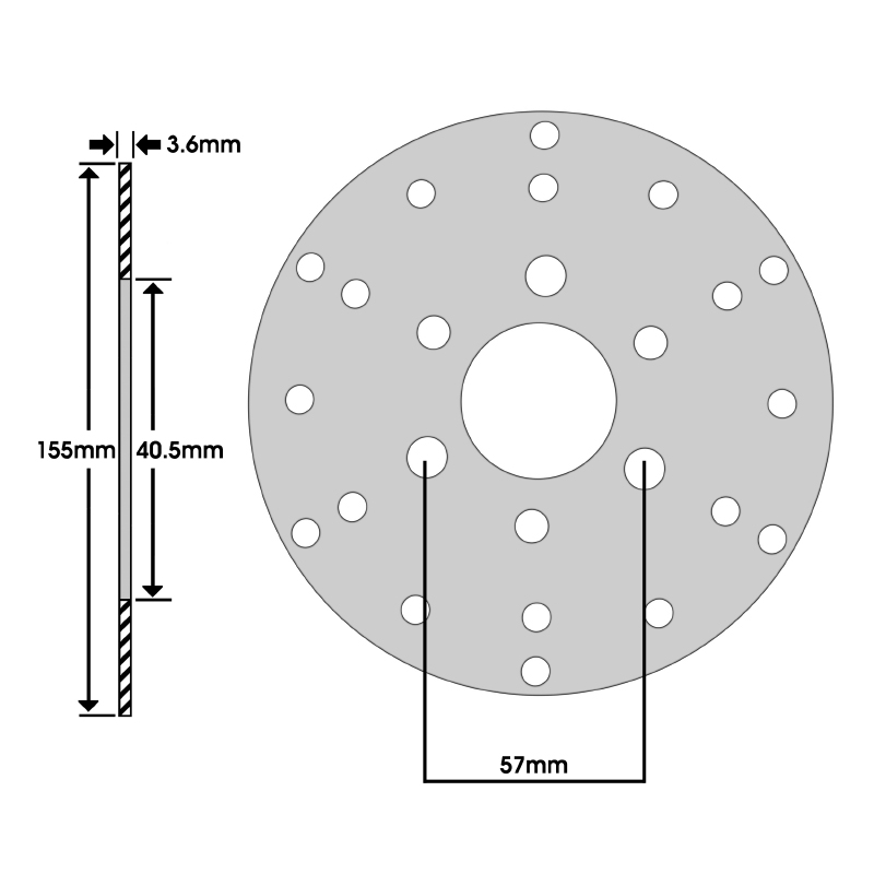 Disque de frein adaptable MBK 50 booster 1990+1998 av - yamaha 50 BWS 1990+1998 av - peugeot 50 ludix snake 2004+av, v-clic av - piaggio 50 zip 1993+1999 av (ext 155MM - int 40,6MM - 3 trous) -Igm - vue 2