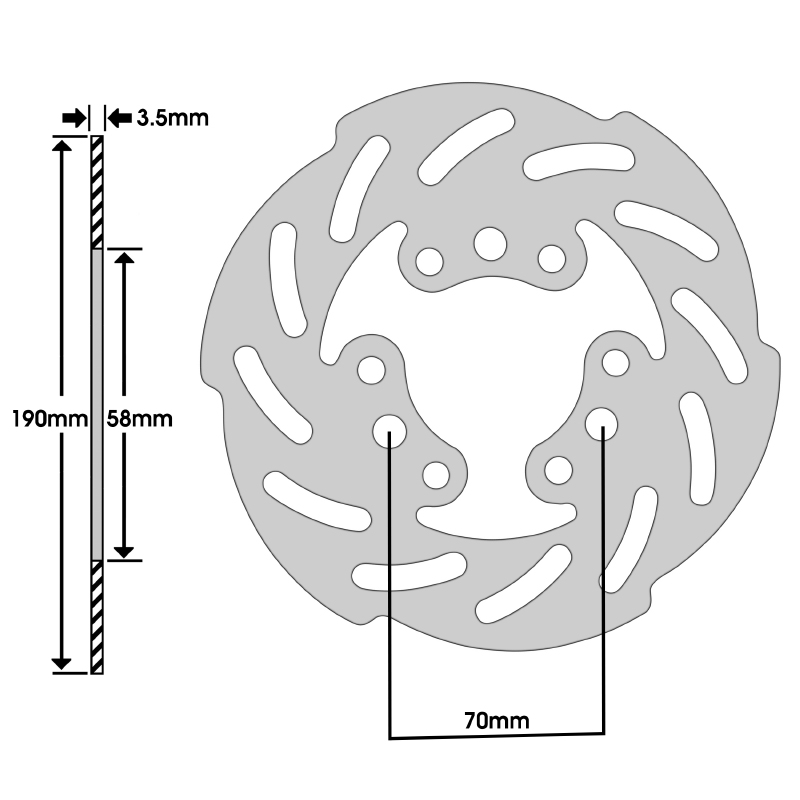 Disque de frein adaptable malaguti 50 F12 1994+ av-ar, F15 1996+ av-ar (ext 190MM - int 58MM - 3 trous) -Igm - vue 2