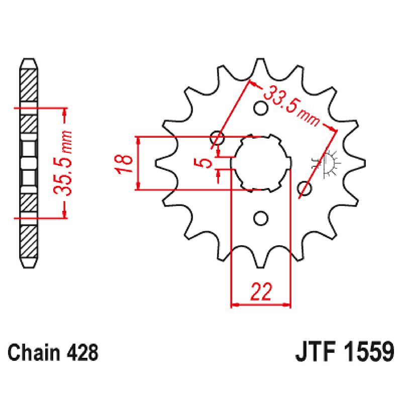 Pignon JT Sprockets 428 14 dents pour Yamaha TW 125 (1998-2006) et TW 200 (1987+) - vue 2