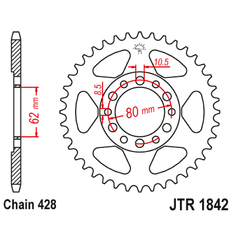 Couronne JT Sprockets Yamaha TW 125 1998-2001 428 50 dents acier - vue 2