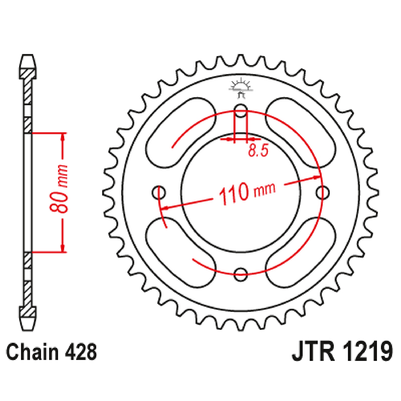 Couronne JT Sprockets Honda 125 CBF 2009-2016 428 42 dents DTS acier gris - vue 2