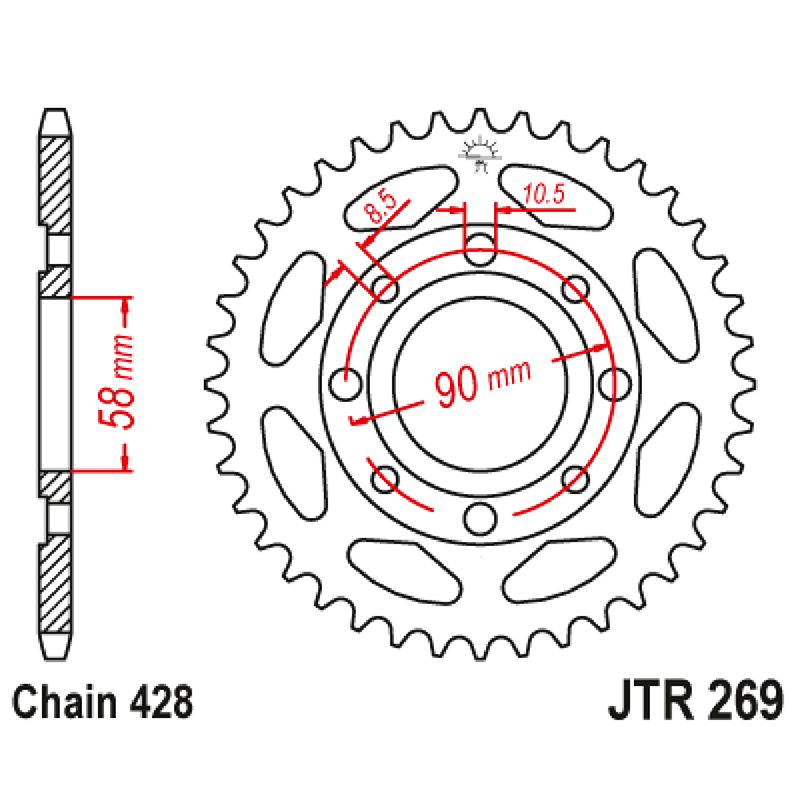 Couronne JT Sprockets 428 47 dents acier noir Honda 125 XL S XR 1979-1982 Brixton 125 Cromwell 2018-2021 Felsburg 2019-2021 - vue 2