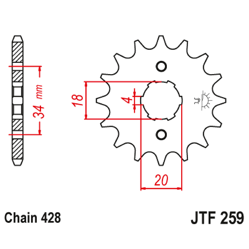Pignon moto JT Sprockets adaptable Honda 125 CM Custom 1983-1999 / 125 MTX-R 1983-1994 428 15 DTS - vue 2