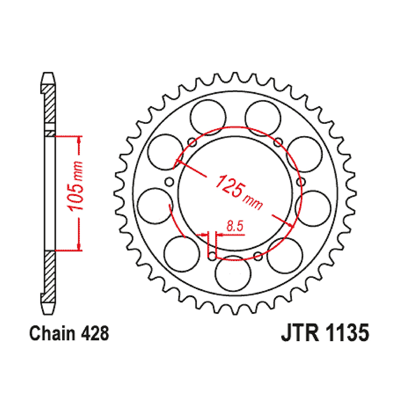 Couronne JT Sprockets adaptable Aprilia 125 SX 2018-2024 428 62 DTS acier noir - vue 2