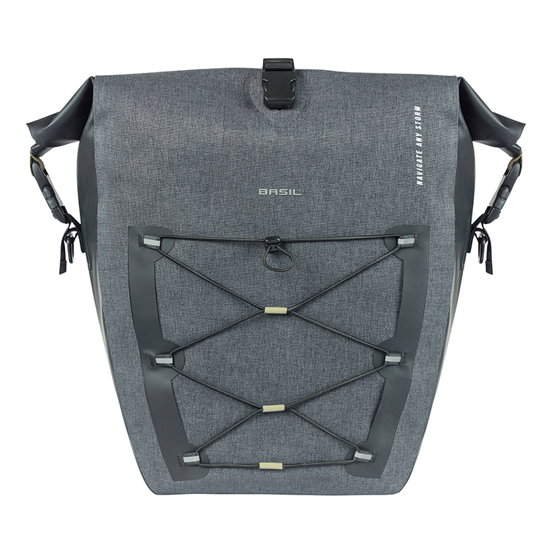 Sacoche arriere velo laterale Basil navigator storm cyclotouriste waterproof 25-31L noir fixation mik hooks sur porte bagage (41X15X27CM) avec poignee et bandouillere fermeture enroulement - vue 2