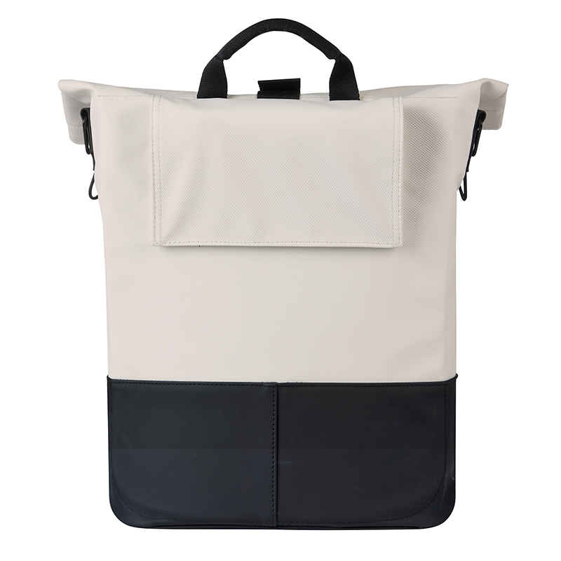 Sacoche arriere velo laterale sac bandouliere Basil cove shopper blanc casse-noir droit-gauche 14-16L fixation mik hooks porte bagage (36X14X29CM) avec poignee fermeture pliante impermeable - vue 5