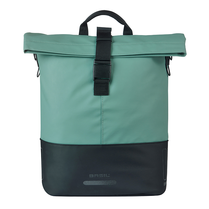 Sacoche arriere velo laterale sac bandouliere Basil cove shopper vert argente-noir droit-gauche 14-16L fixation mik hooks porte bagage (36X14X29CM) avec poignee fermeture pliante impermeable - vue 2