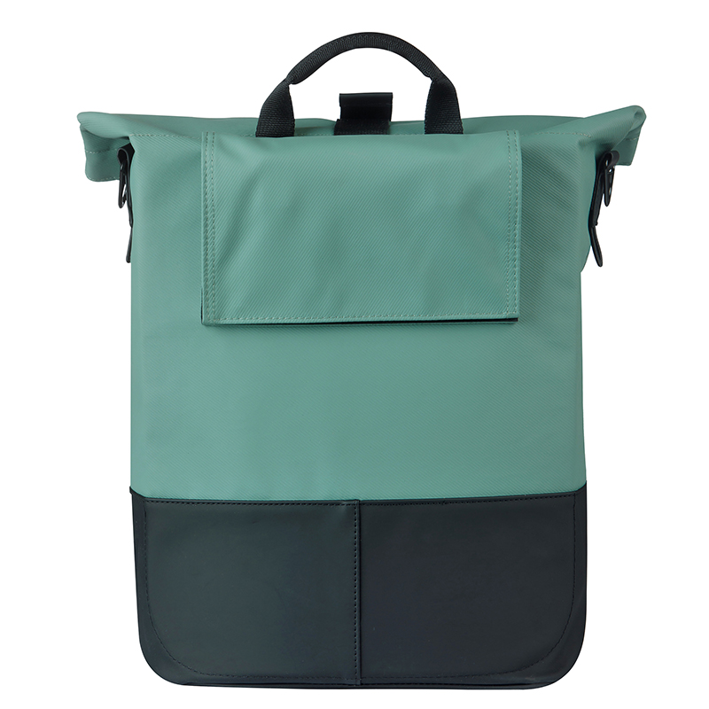Sacoche arriere velo laterale sac bandouliere Basil cove shopper vert argente-noir droit-gauche 14-16L fixation mik hooks porte bagage (36X14X29CM) avec poignee fermeture pliante impermeable - vue 5
