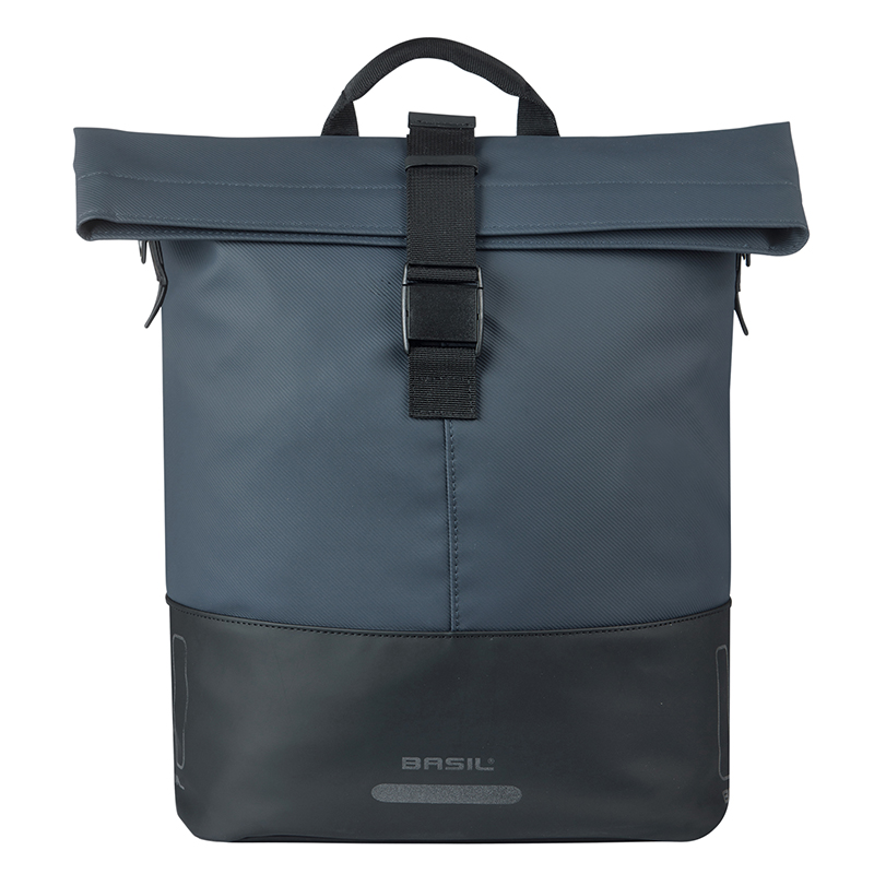 Sacoche arriere velo laterale sac bandouliere Basil cove shopper bleu marine-noir droit-gauche 14-16L fixation mik hooks porte bagage (36X14X29CM) avec poignee fermeture pliante impermeable - vue 2