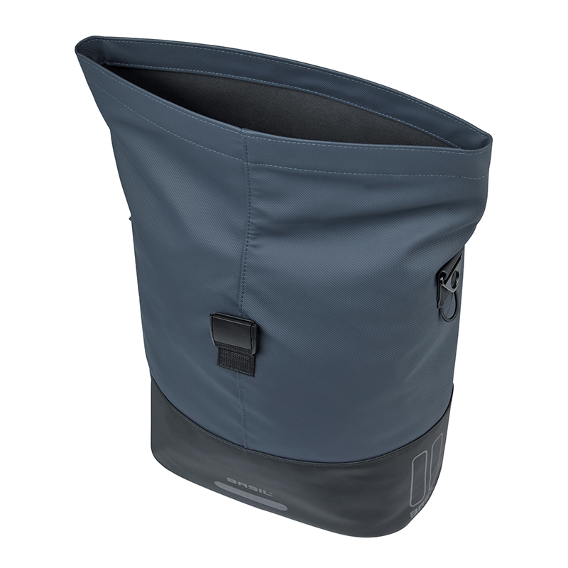 Sacoche arriere velo laterale sac bandouliere Basil cove shopper bleu marine-noir droit-gauche 14-16L fixation mik hooks porte bagage (36X14X29CM) avec poignee fermeture pliante impermeable - vue 3