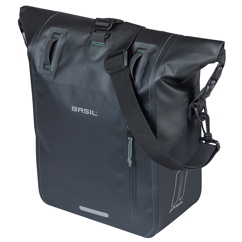 Sacoche arrière vélo latérale Basil Rivo Waterproof 12-15L noir (38x14x25cm)