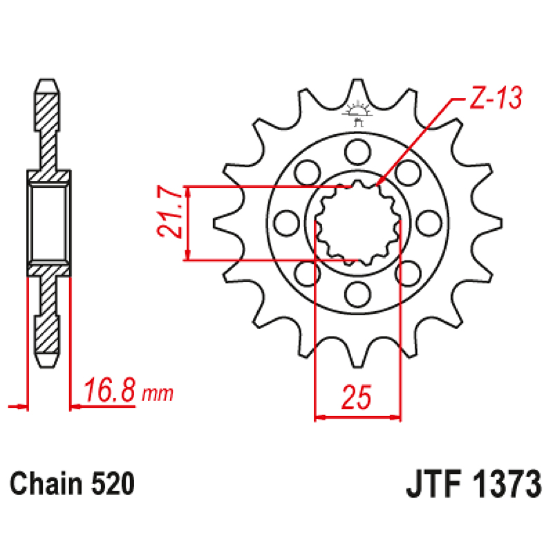 Pignon moto adaptable Honda 700 NC Integra 2012+ 750 NC Integra X 2021+ 520 16 DTS RB JT Sprockets - vue 2