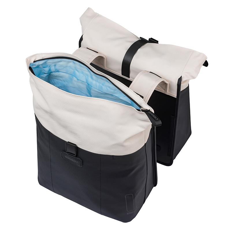 Sacoche arriere velo double Basil vive blanc casse - noir 28-35L fixation porte bagage fixation systeme mik (compatible avec 211726 inclus) (30X18X49CM) fermeture pliant anti-pluie - vue 3