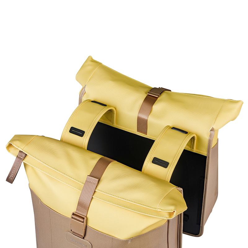 Sacoche arriere velo double Basil vive sable - jaune 28-35L fixation porte bagage fixation systeme mik (compatible avec 211726 inclus) (30X18X49CM) fermeture pliant anti-pluie - vue 4