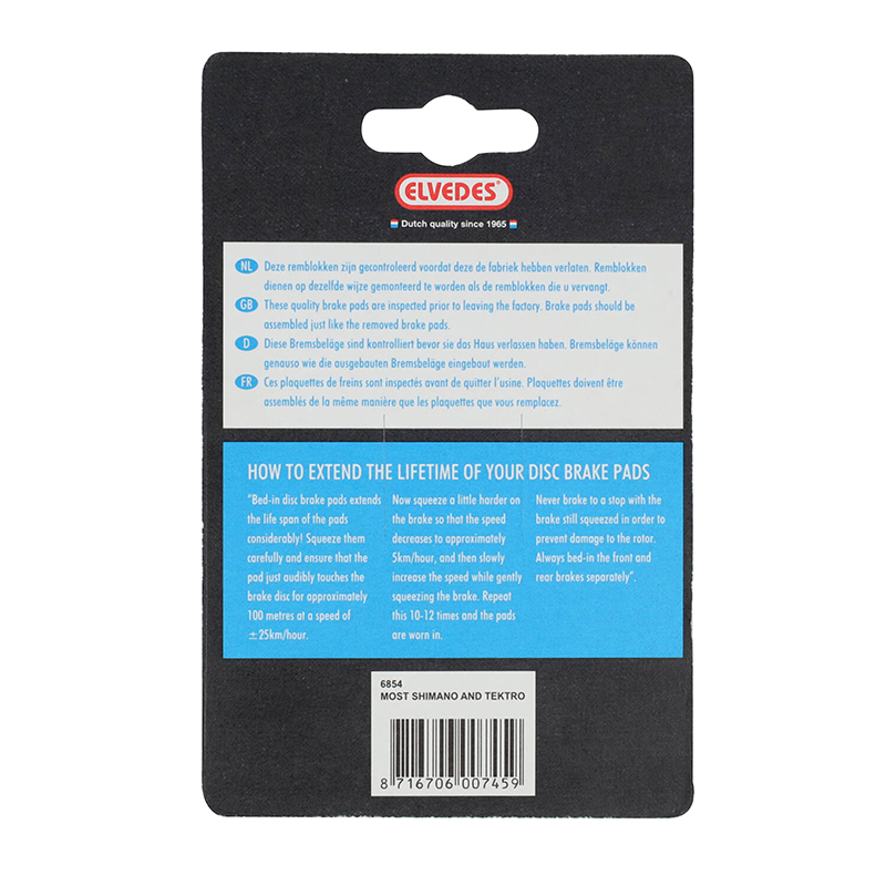 Plaquettes de frein VTT Elvedes soft organic pour Shimano Deore M525-M515-M475-C501-C601-T615-T675, Acera M3050, Alivio M395-M446-4050, Altus M315-M365-M375, MT200-400-410-500-UR-300 (paire) - vue 3