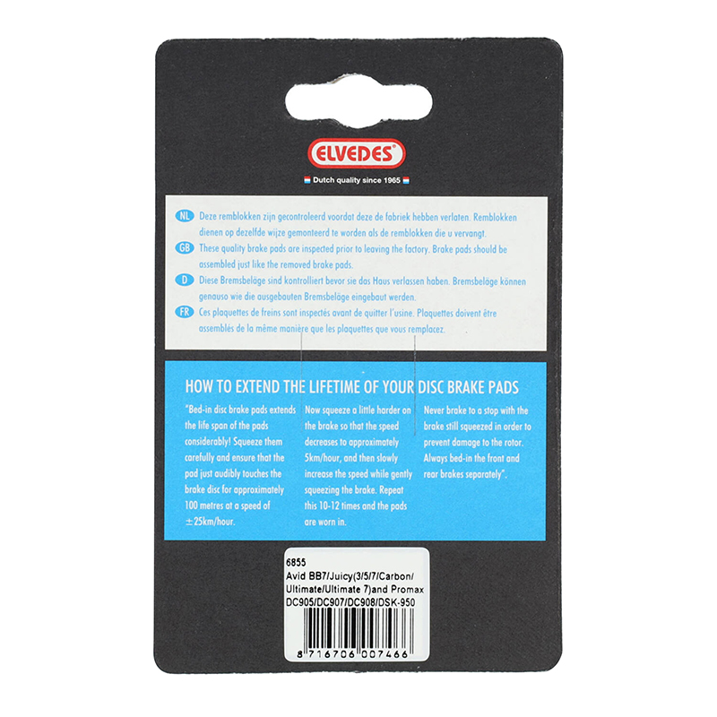 Plaquettes de frein VTT Elvedes soft organic pour Avid Juicy 3-5-7, Ultimate et BB7 (paire) - vue 3