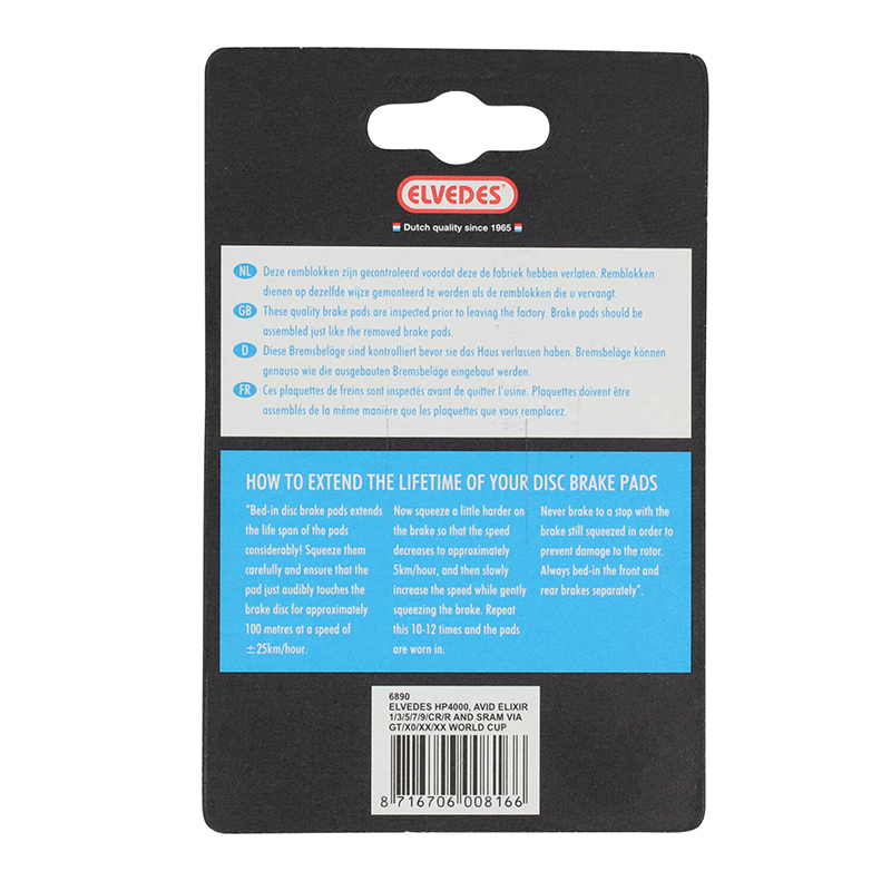 Plaquettes de frein VTT Elvedes Organic pour Avid Elixir 9-7-5 et SRAM XX-XO-DB - vue 3