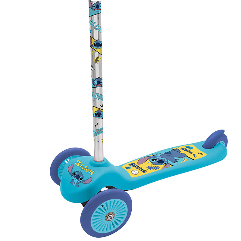 Trottinette enfant Disney 3 roues Stitch bleu pliable et réglable avec frein roue arrière - vue 2