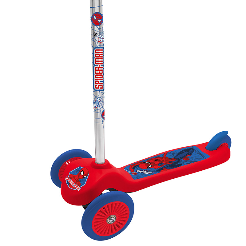 Trottinette enfant Disney Spiderman 3 roues rouge pliable et réglable avec frein roue arrière - vue 2