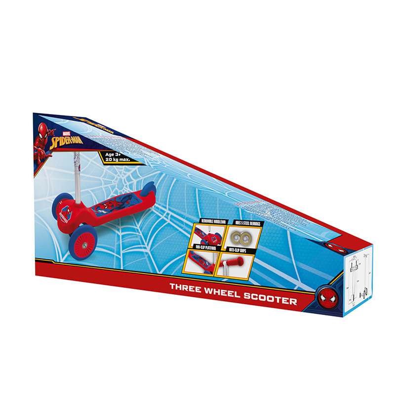 Trottinette enfant Disney Spiderman 3 roues rouge pliable et réglable avec frein roue arrière - vue 4
