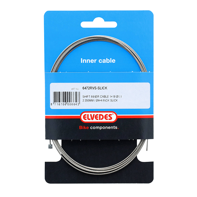 CABLE DE DERAILLEUR ELVEDES INOX SLICK D1.1 mm L2,25M COMPATIBLE SHIMANO-SRAM (VENDU A L'UNITE SUR CARTE)