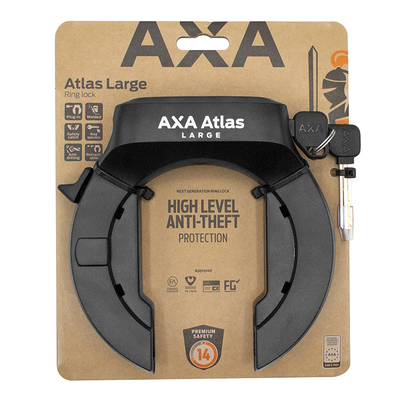 Antivol vélo fer à cheval AXA Atlas Large noir avec fixation (83,5 - 95 mm, écart pneu 58 mm, clé rétractable, sécurité niveau 14-15) - vue 6