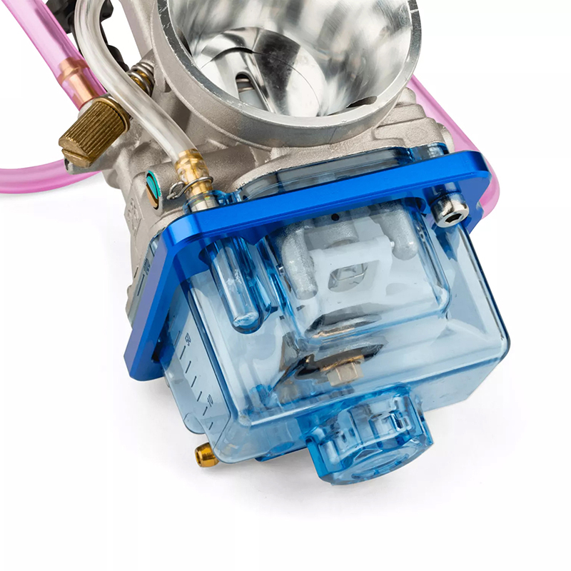 Cuve de carburateur type PWK 19 à 30 mm transparent bleu avec vis et rehausseur - vue 2
