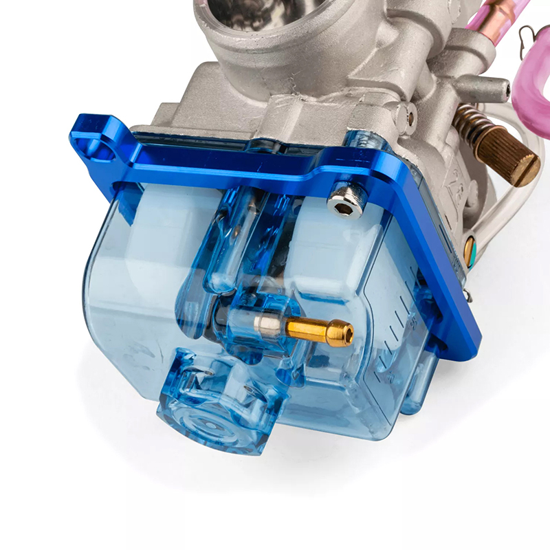 Cuve de carburateur type PWK 19 à 30 mm transparent bleu avec vis et rehausseur - vue 3