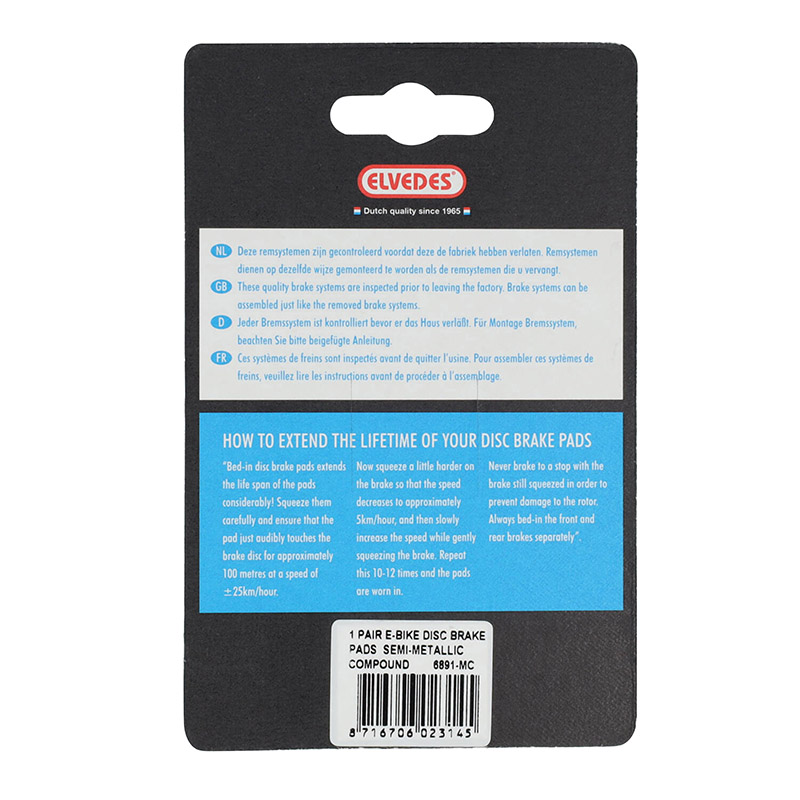 Plaquettes de frein VTT Elvedes semi-métalliques medium compatibles Shimano XTR M9120 XT M8120-M8020 SLX M7120 Saint M820-M640-810 Zee M640 MT520 - vue 6