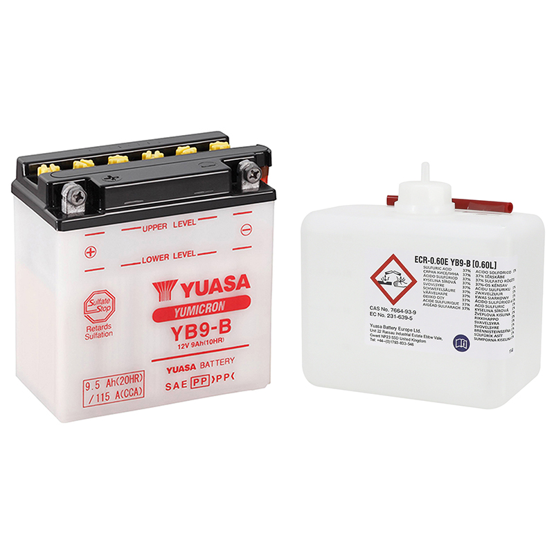 Batterie 12V 9 ah YB9-B Yuasa yumicron conventionnelle avec entretien + livre avec pack acide (lg137xl77xh141mm) - vue 2