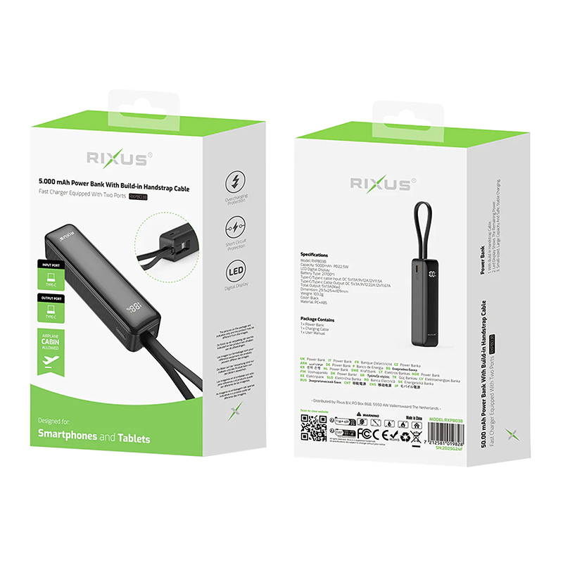 Batterie externe Rixus 5000 mAh 5V USB-C/USB-A RXPB03 - vue 4