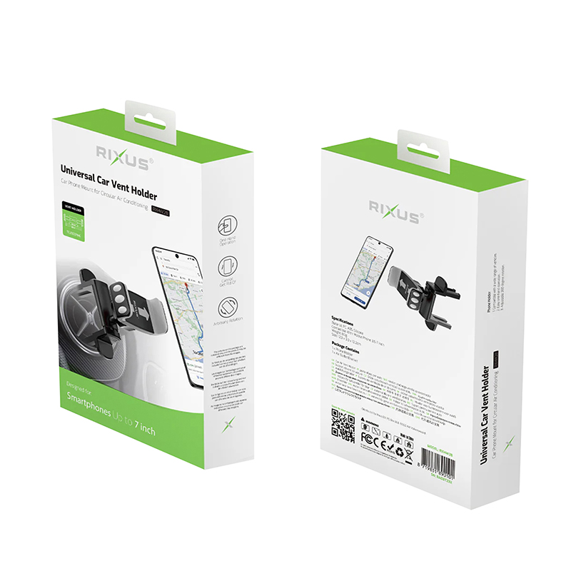 Support smartphone universel Rixus à pince rotation 360° fixation grille ventilation ronde voiture RXHW28 - vue 4
