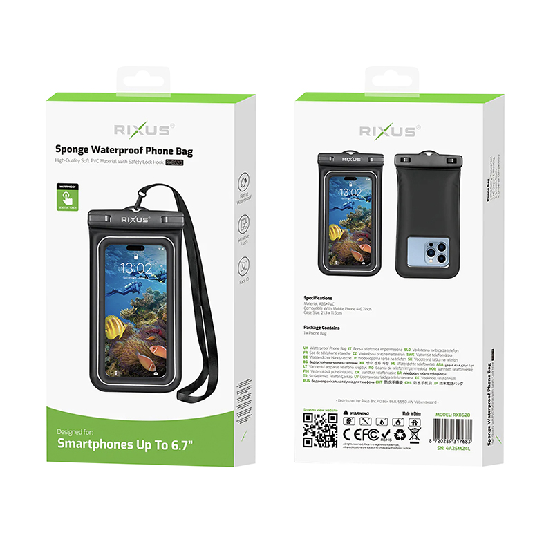 Étui-pochette support smartphone Rixus universel étanche noir avec sangle RXBG20 - vue 3