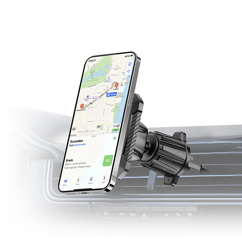 Support smartphone Rixus universel rectangle magnétique rotation 360° gris fixation grille ventilation voiture RXHM61 - vue 3