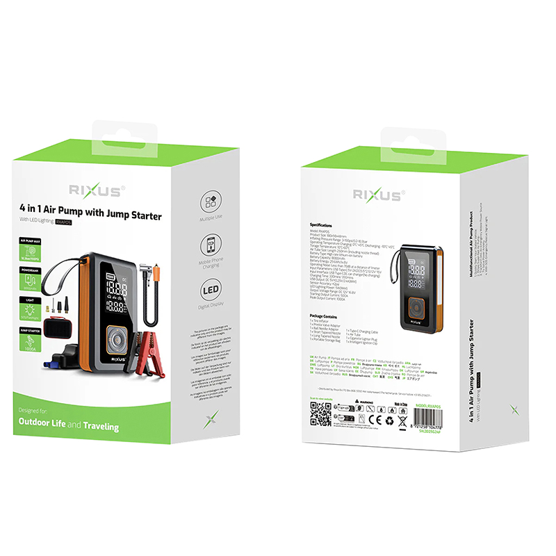 Mini compresseur air-démarreur batterie Rixus 4 en 1 8000 mAh 5V2A noir avec écran numérique 24L/min max 10,3 bar RXAP05 - vue 5