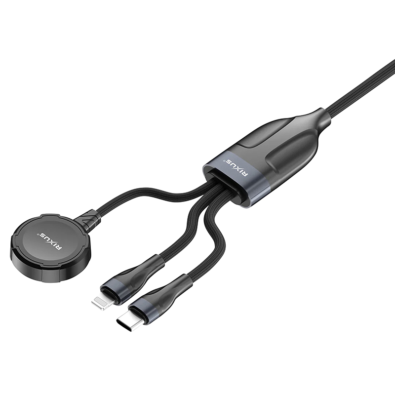 Cable de chargement usb-c 3 en 1 avec station de charge magnetique pour MONTRE12W, cable usb-c 15W, cable pour apple lightning 15W rixus noir 1,20M 5V (vendu a l'unite) -RXUC31 - vue 2
