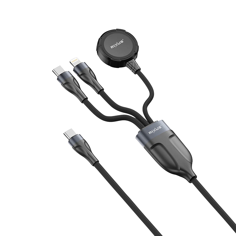Cable de chargement usb-c 3 en 1 avec station de charge magnetique pour MONTRE12W, cable usb-c 15W, cable pour apple lightning 15W rixus noir 1,20M 5V (vendu a l'unite) -RXUC31 - vue 3