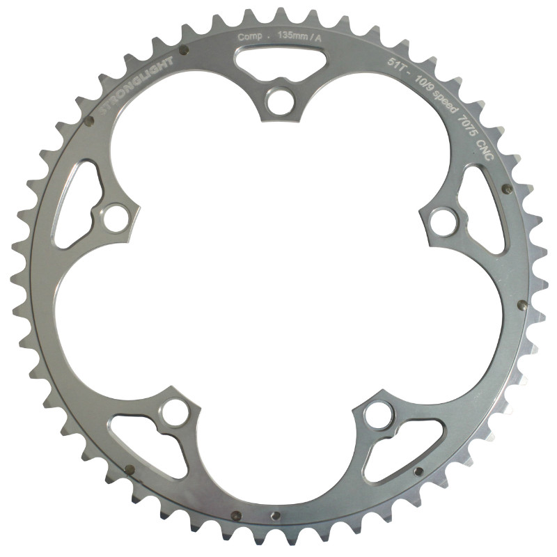 Plateau route Stronglight 51DTS 135 mm 5 branches extérieur Campagnolo 9-10 vitesses aluminium 7075