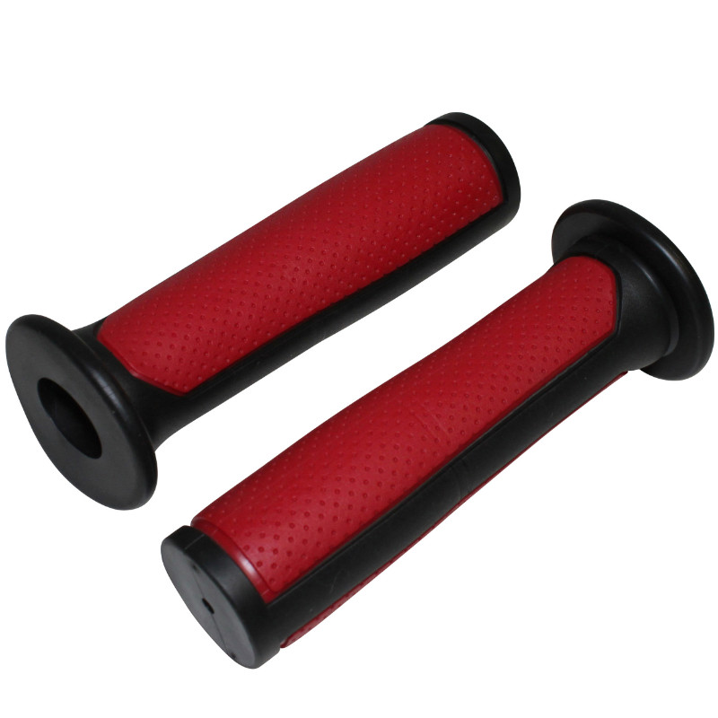 Poignées BMX NEWTON noir-rouge bi-matière L125 mm avec collerette (paire)