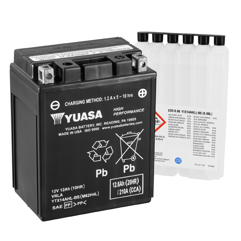 Batterie 12V 12 ah YTX14AH-BS Yuasa MF sans entretien haute performance avec pack acide (lg134xl89xh166mm) - vue 2