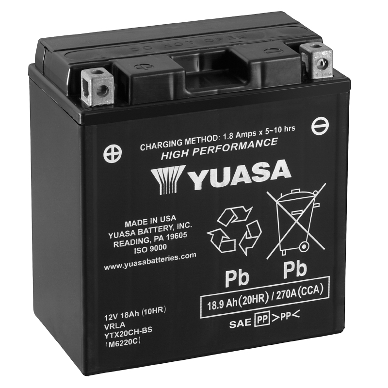 Batterie 12V 18 ah YTX20CH-BS Yuasa MF sans entretien haute performance avec pack acide (lg150xl87xh161mm)