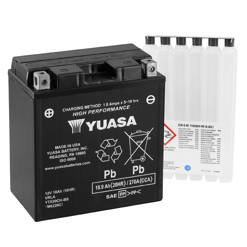 Batterie 12V 18 ah YTX20CH-BS Yuasa MF sans entretien haute performance avec pack acide (lg150xl87xh161mm) - vue 2